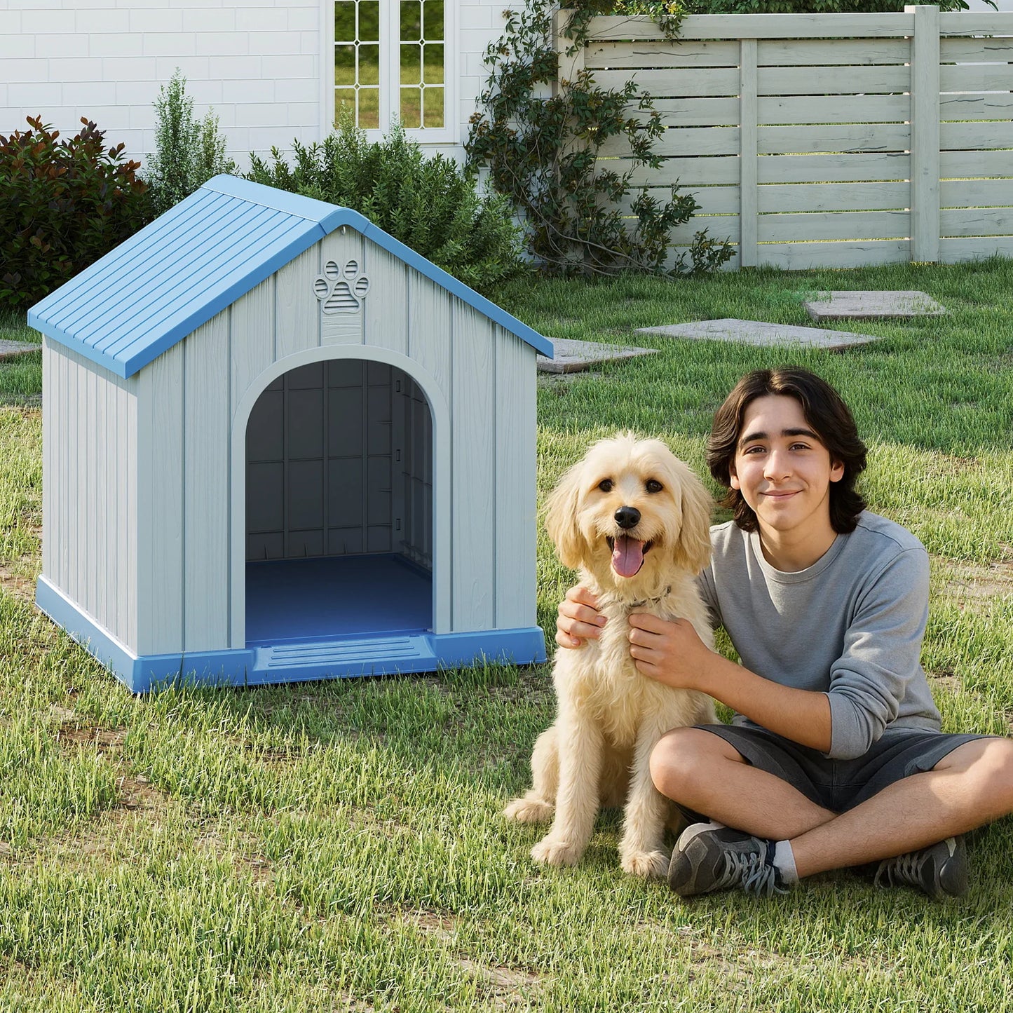 Small Basic Plastic Weatherproof Dog House For Indoor Outdoor Use