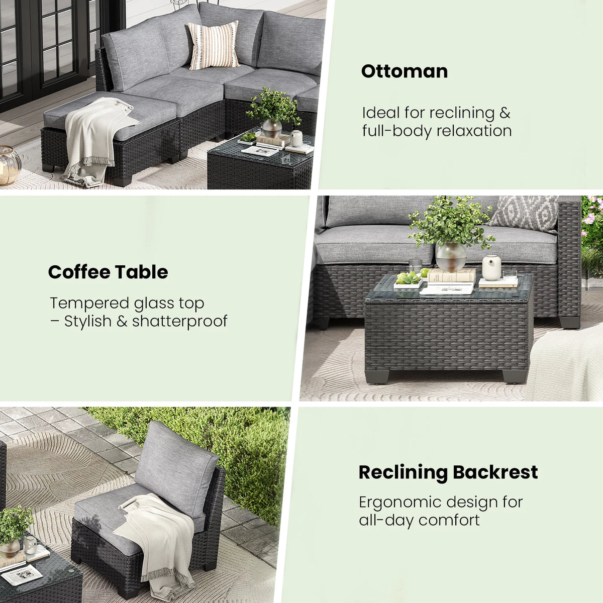 Outdoor Patio Sectional Sofa Set With Ottoman And Cushions