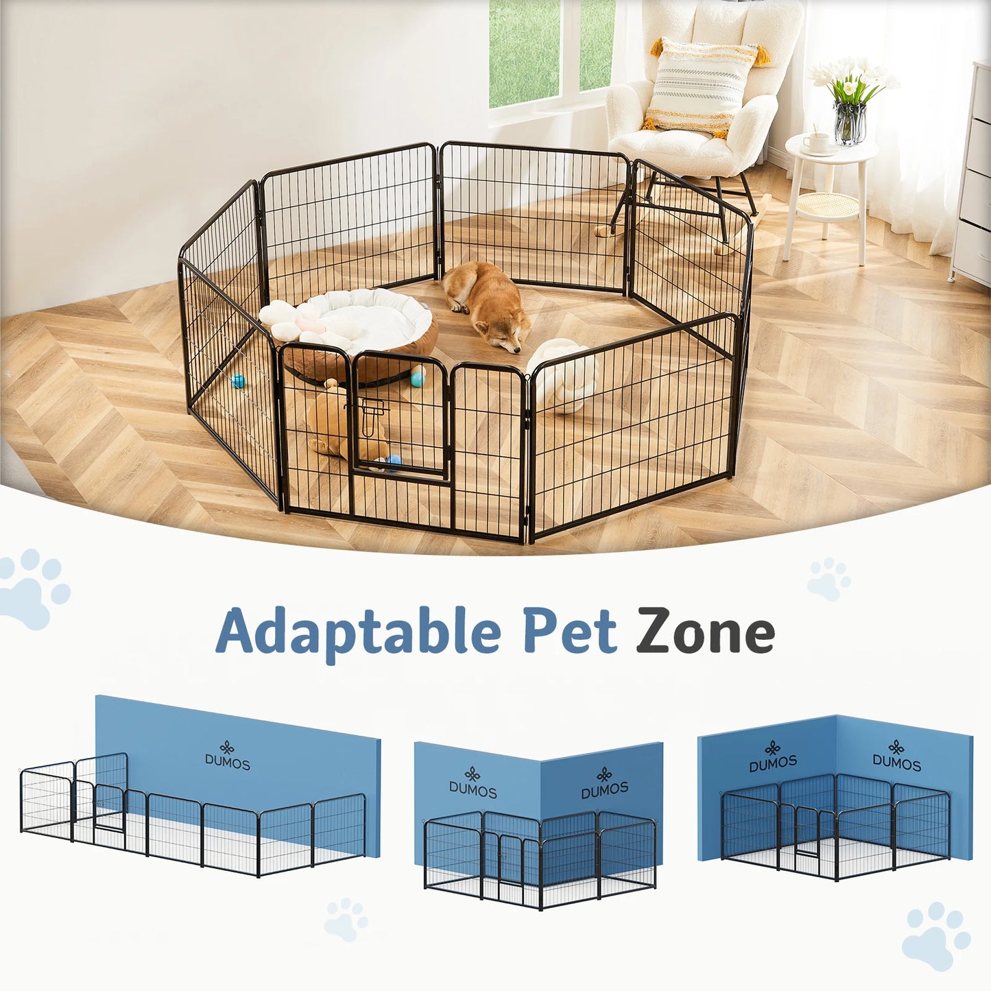 JHK 8 Panel Metal Dog Playpen Pet Fence Gate