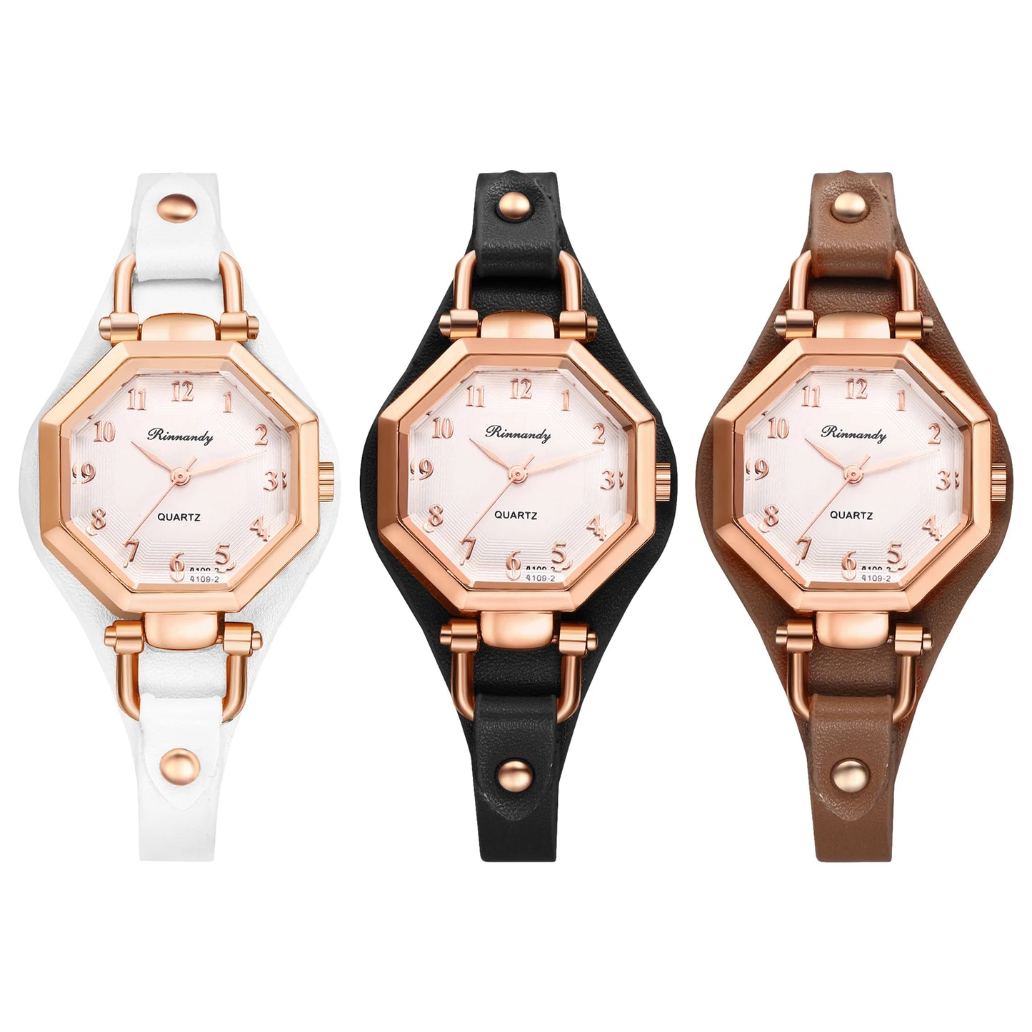 JewelryWe Ctagonal Leather Bracelet For Women Waterproof Analog Quartz Watch