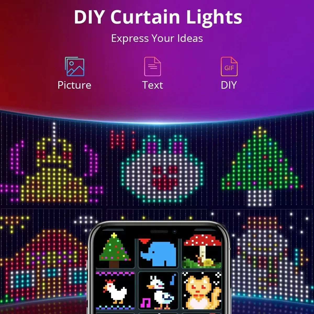 ELEGORRY Smart Music Sync LED Curtain Lights For Home Decor