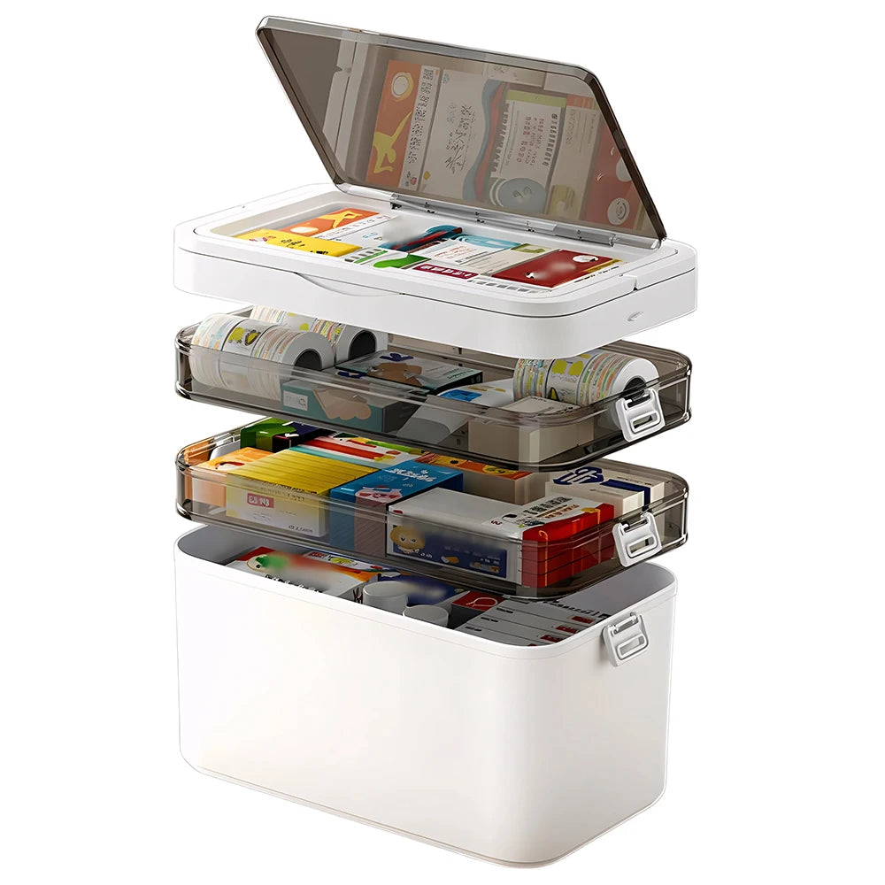 Transparent Multi Layer First Aid Storage Box With Detachable Compartments