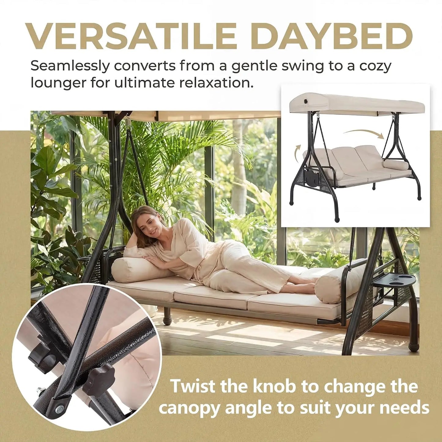 Porch Swing With Stand And Adjustable Canopy For Outdoor Patio