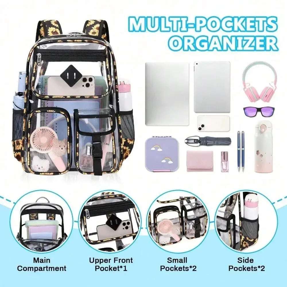 Transparent Nylon Backpack With Multi Pockets For Stadiums And Schools