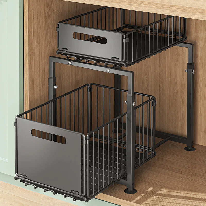 Aehome Adjustable Under Sink Slide Out Cabinet Metal Organizer