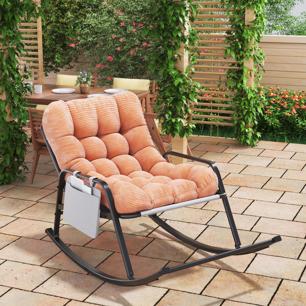 Avenvista Cushioned Outdoor Rocking Chair With Armrests And Footrest