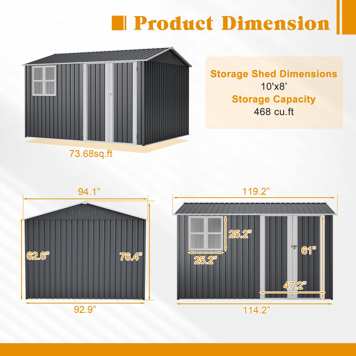 GIHAUVIA Outdoor Steel Storage Shed With Lockable Doors