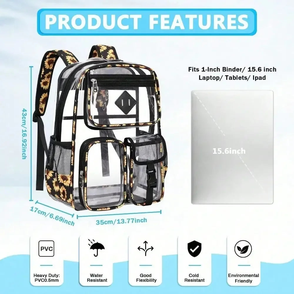 Transparent Nylon Backpack With Multi Pockets For Stadiums And Schools
