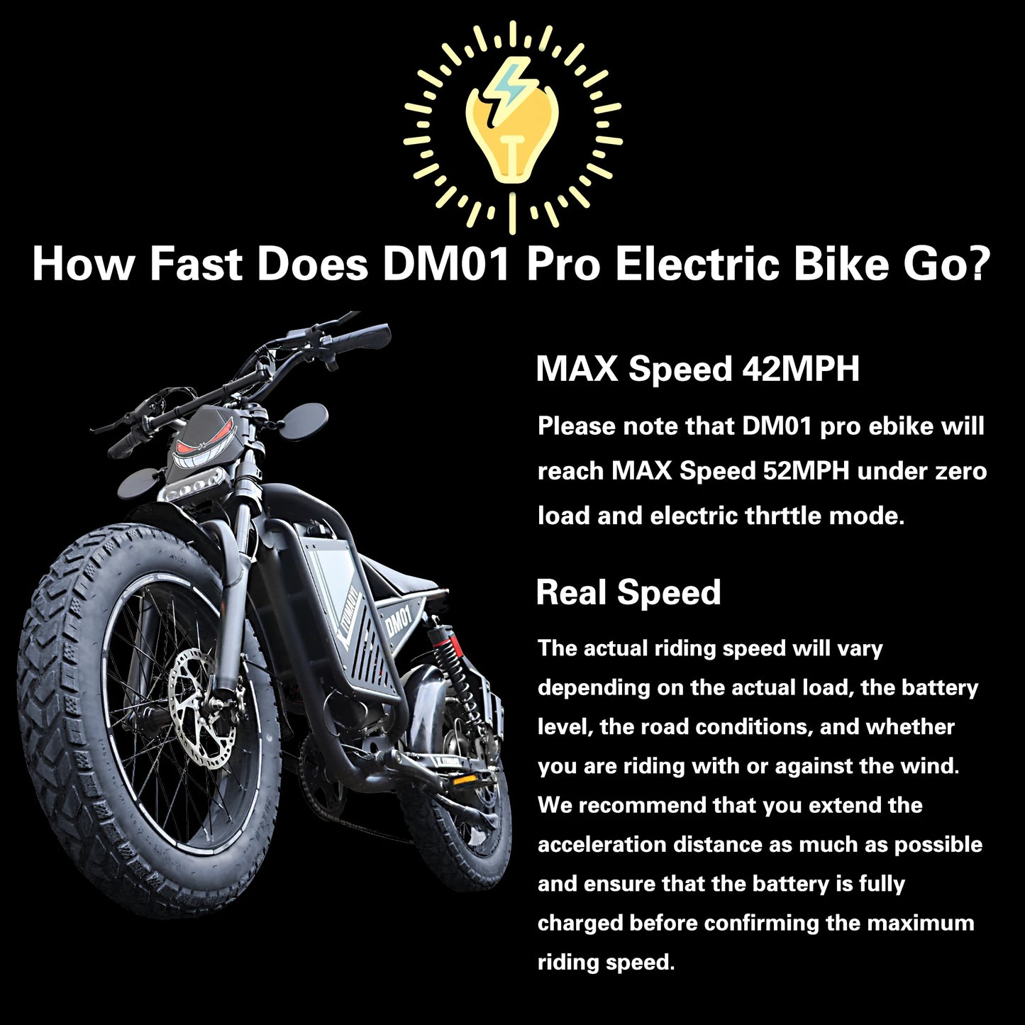 Baolujie DM01 Electric Bicycle 60V 30Ah Battery 42 MPH