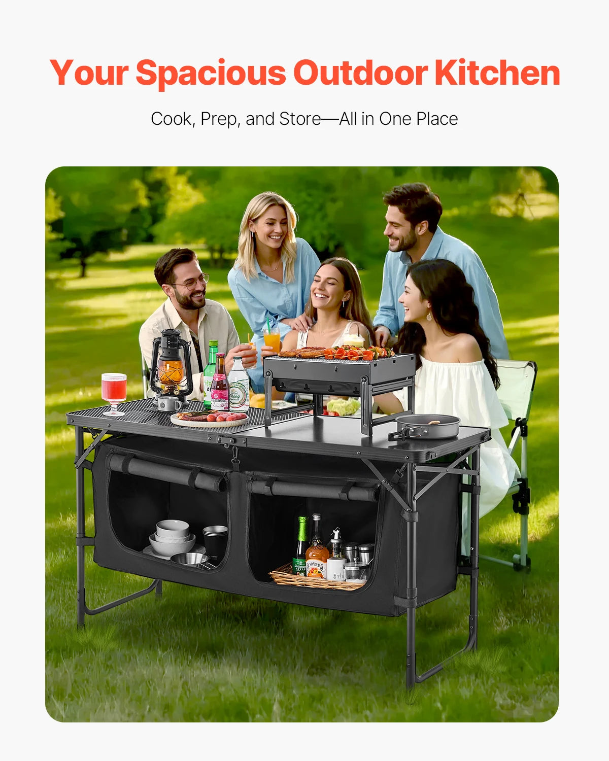 SucceBuy Portable Outdoor Camping Kitchen Table For Cooking
