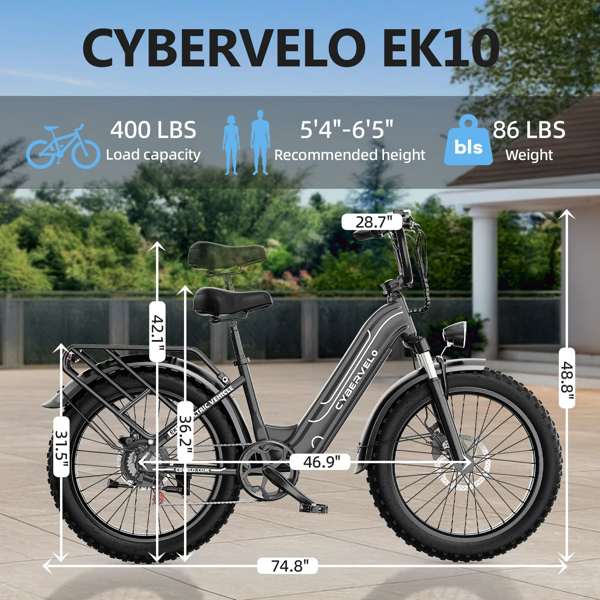 Lionland Fat Tire Electric Bike 1000W All Terrain Removable Battery
