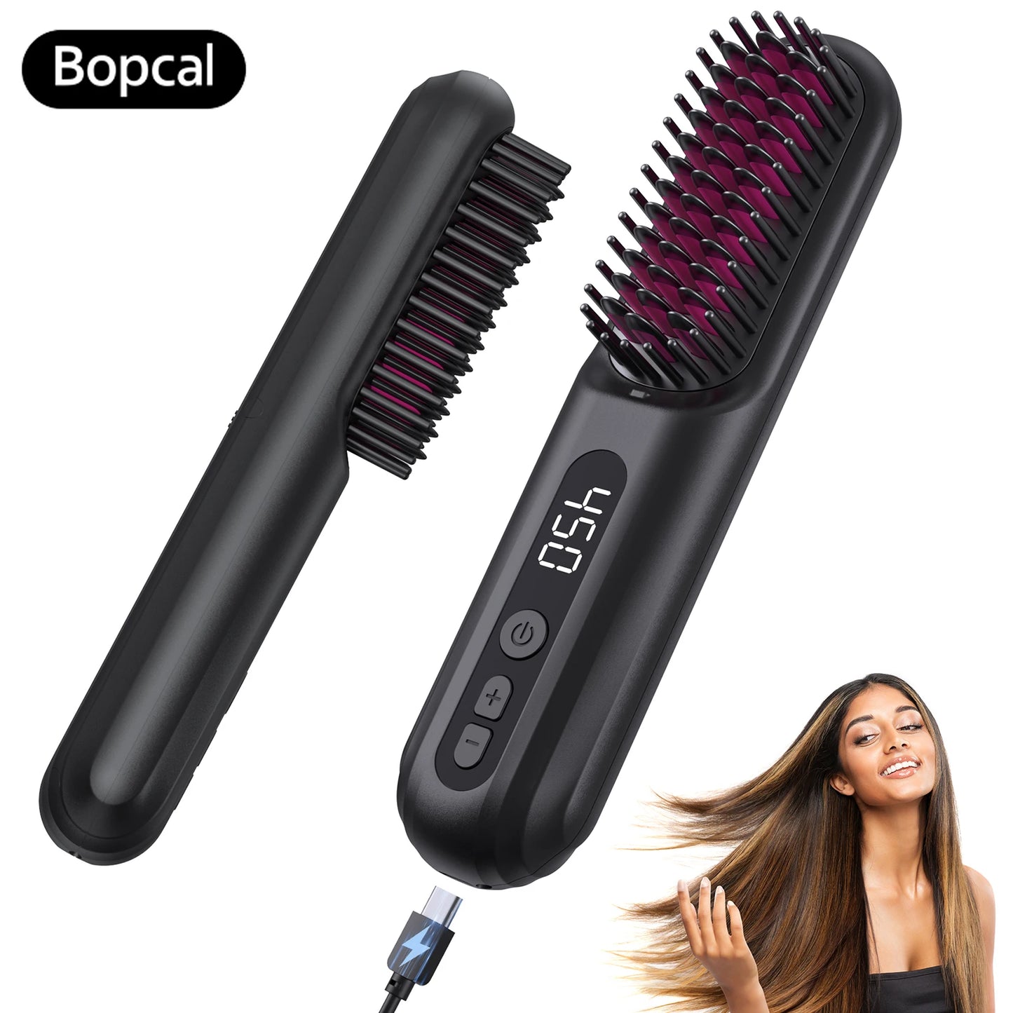 BOPCAL Cordless Hair Straightener Brush 10000mAh LED Display Negative Ions