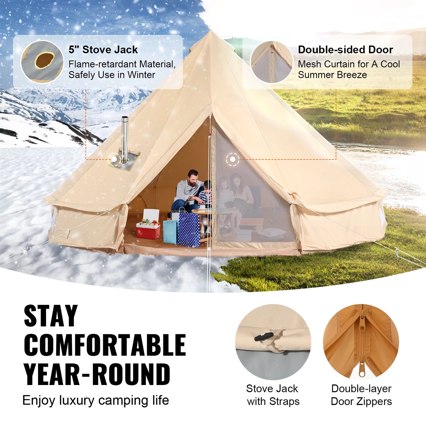 SucceBuy Waterproof Canvas Bell Tent For Outdoor Family Camping
