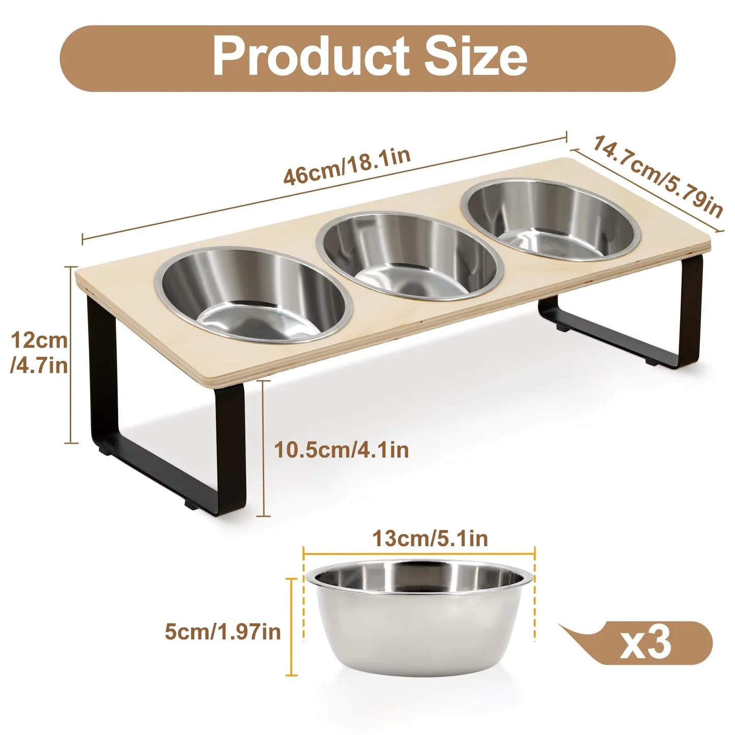 Elevated Cat Feeder With Bamboo Stand And Stainless Steel Bowls