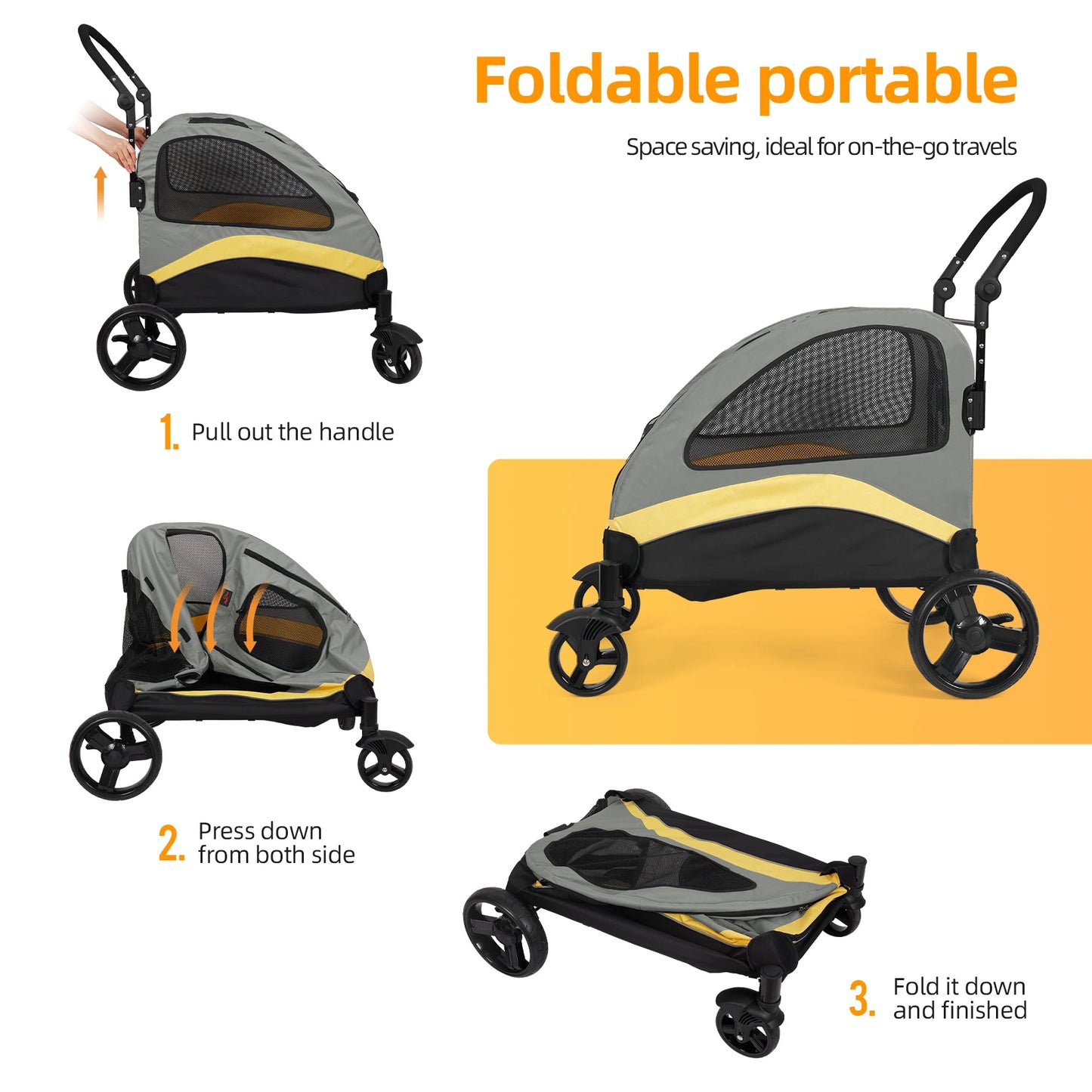 Ultra Large 4 Wheeler Foldable Dog Stroller Jogger Wagon Cart