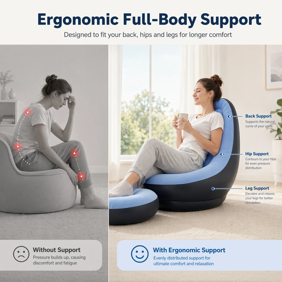 Wonflex Inflatable Flocking Lazy Sofa Set With Footstool