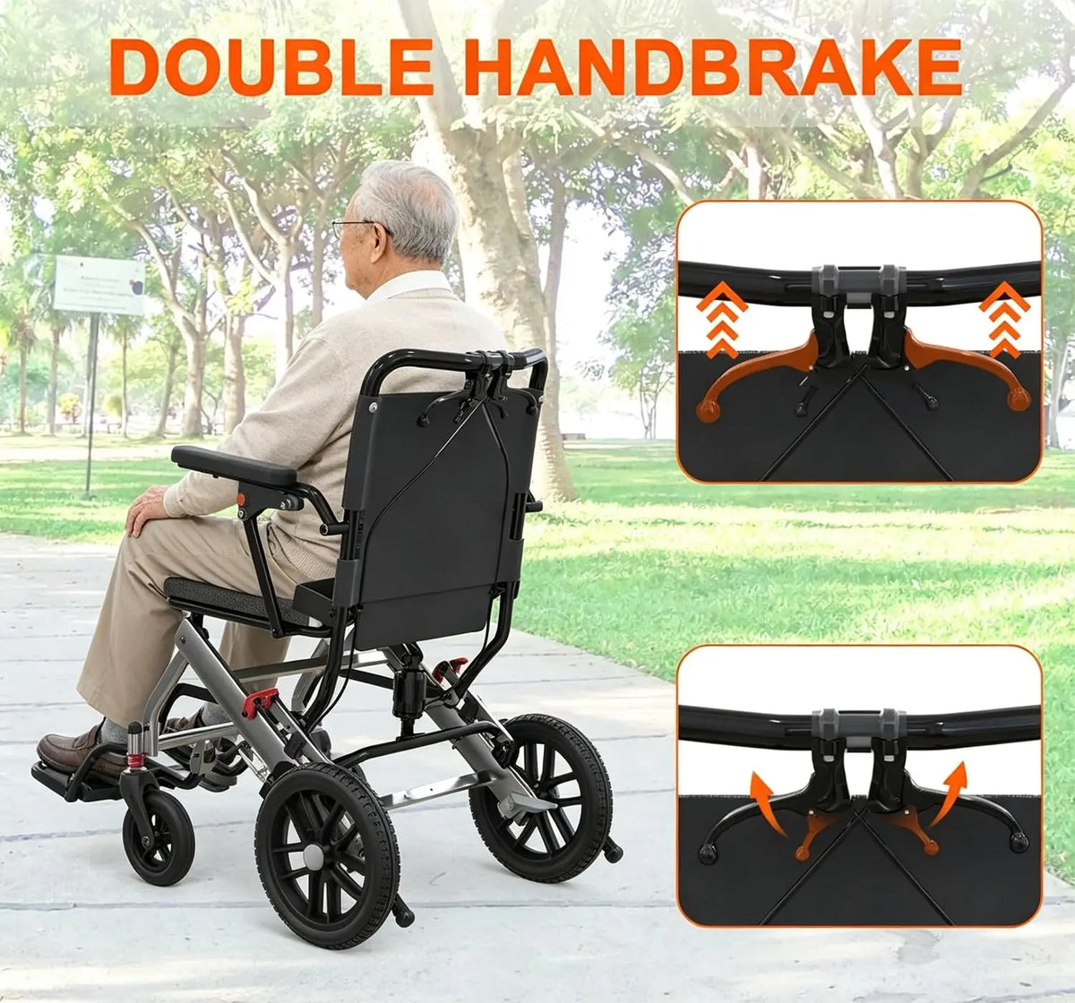 Lightweight Aluminum Transport Wheelchair For Seniors With Brakes