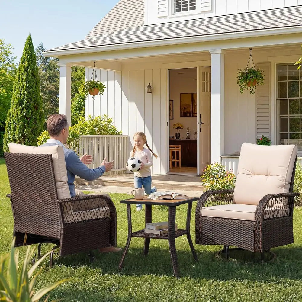 Outdoor Wicker Patio Furniture Set With Swivel Rocking Chairs