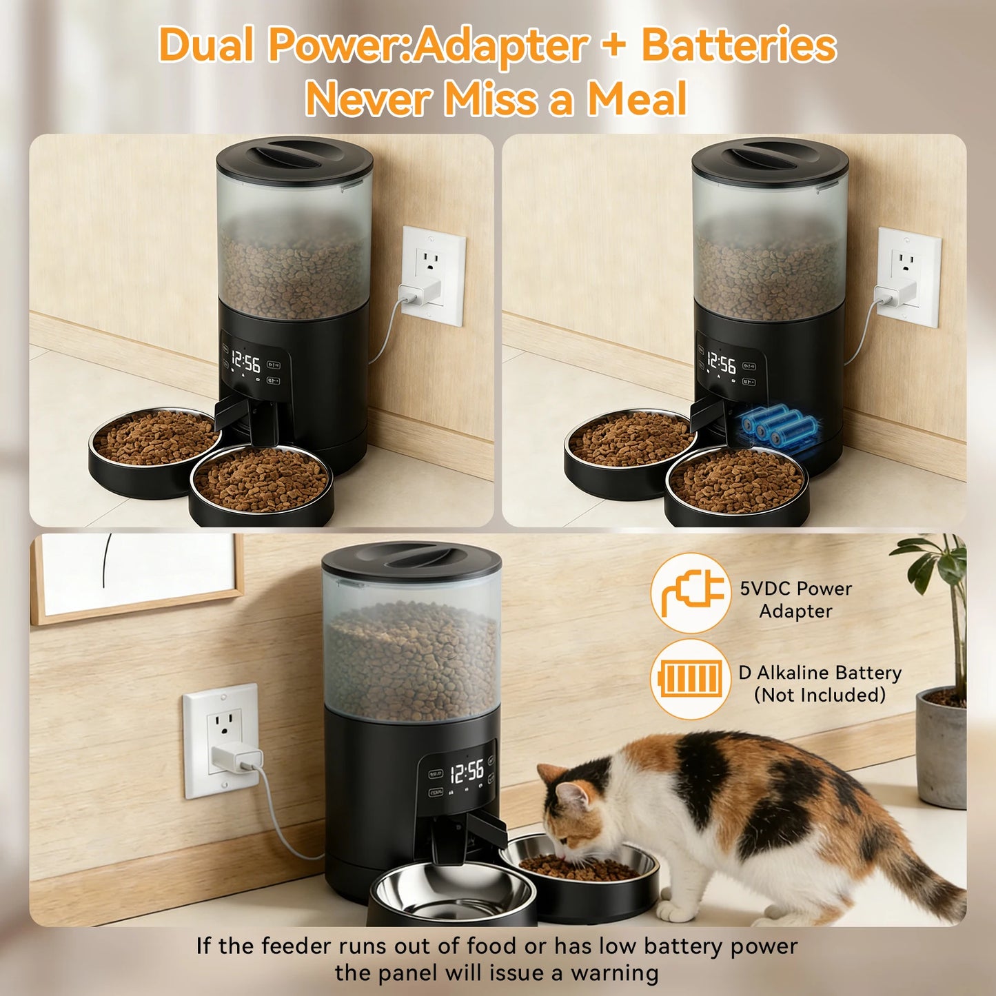 Automatic Pet Feeder With Stainless Steel Bowls And Timer