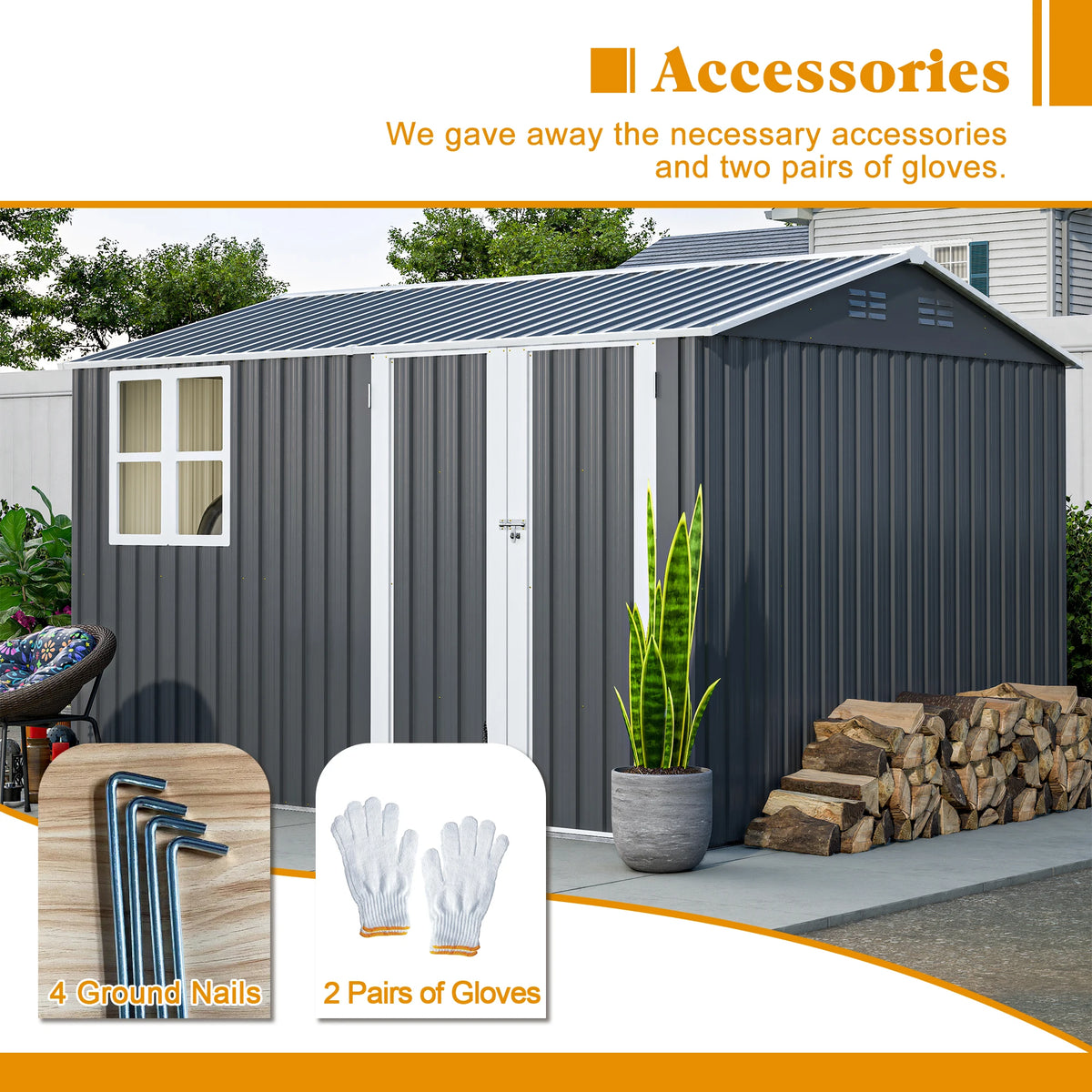 GIHAUVIA Outdoor Steel Storage Shed With Lockable Doors