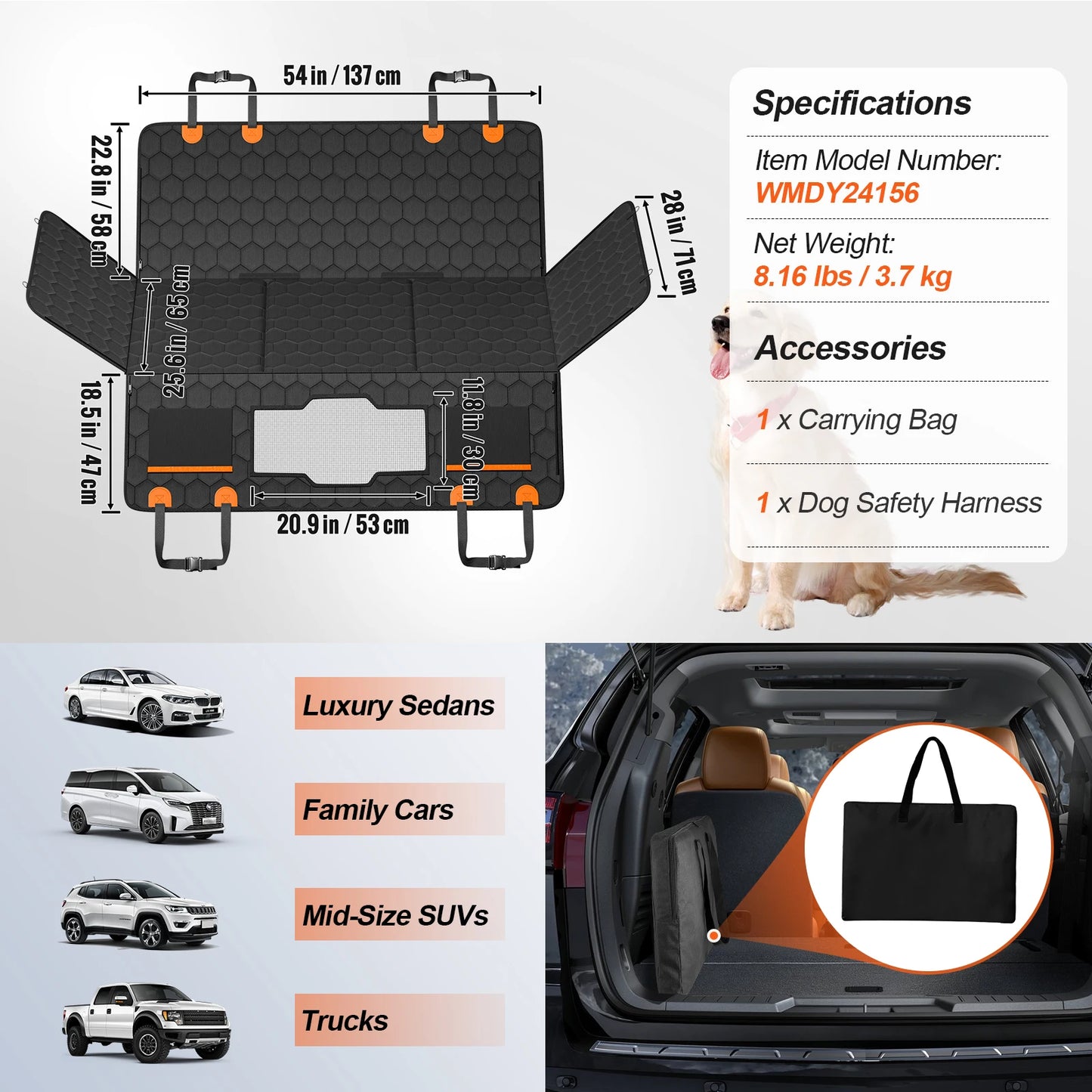 SucceBuy Back Seat Dog Car Bed Cover With Mesh Window