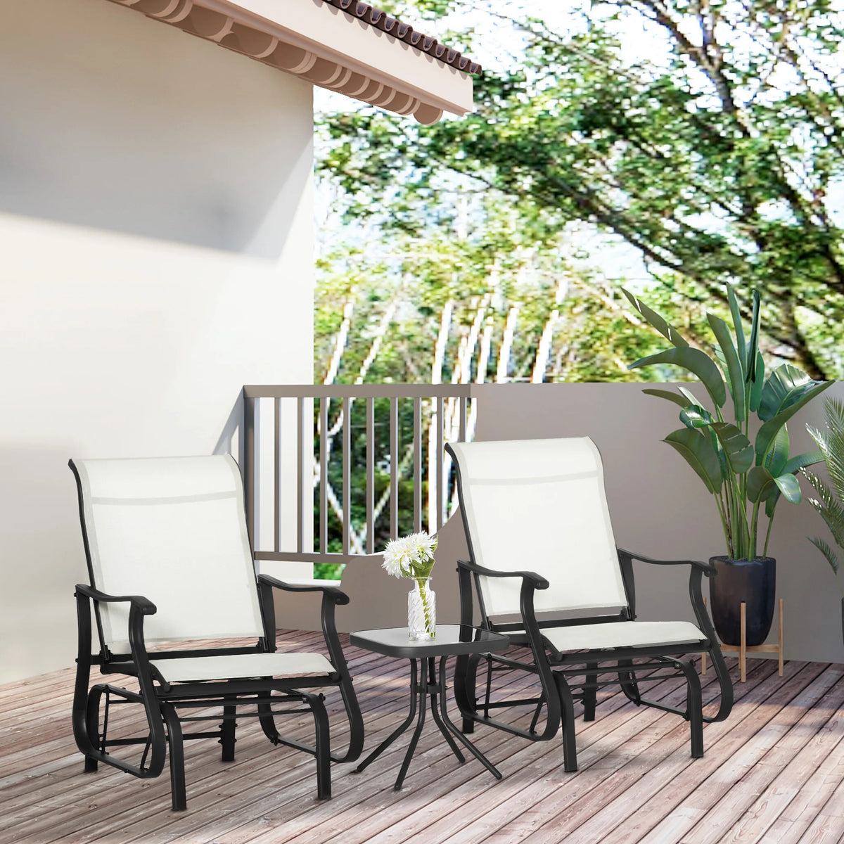 Outsunny Outdoor Gliding Rocking Chair Set With Bistro Table