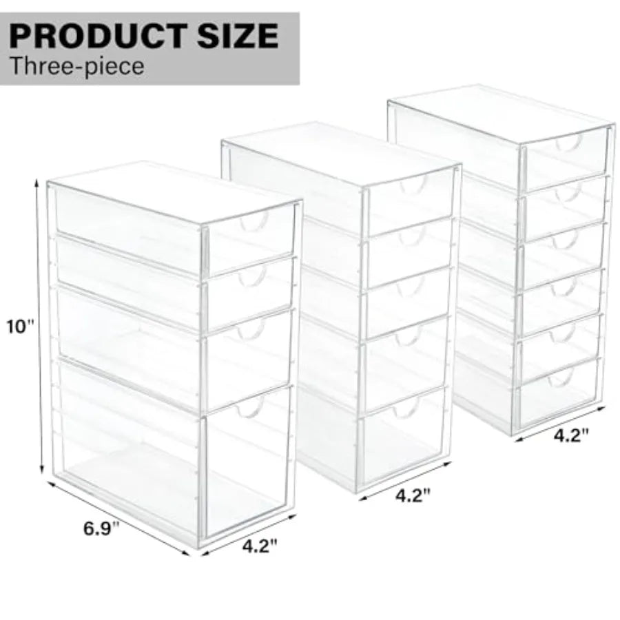 Acrylic Drawer Organizer With 15 Drawers, Clear Stackable Storage Set