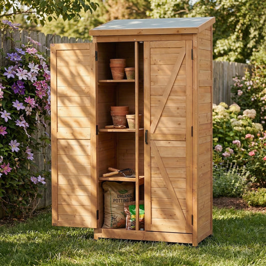 Weatherproof Fir Wood Storage Shed With Metal Roof For Gardening