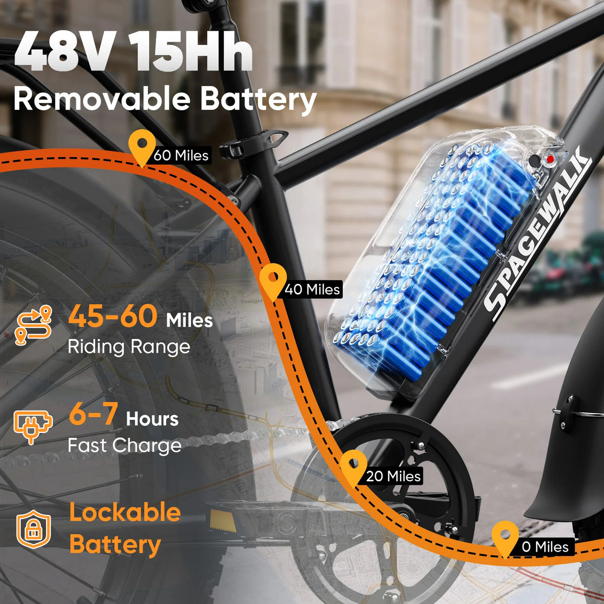 Spacewalk Adult Fat Tire Electric Bike With Removable Battery