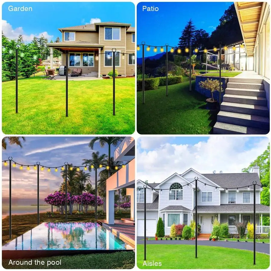 Outdoor String Light Poles With Fence Brackets For Patios