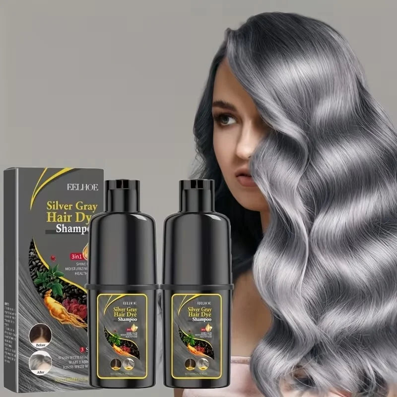 EELHOE Hair Dye Shampoo 2pcs Silvery Gray 3 In 1 Moisturizing