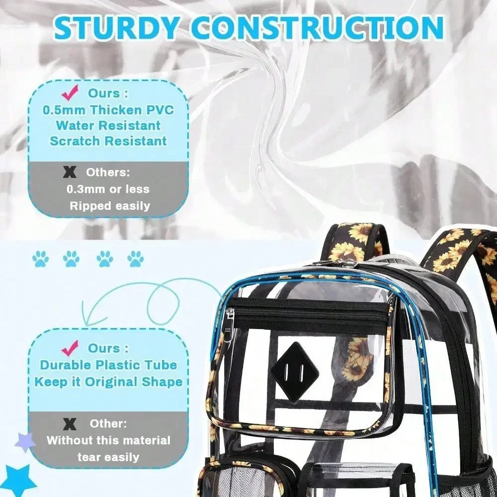 Transparent Nylon Backpack With Multi Pockets For Stadiums And Schools