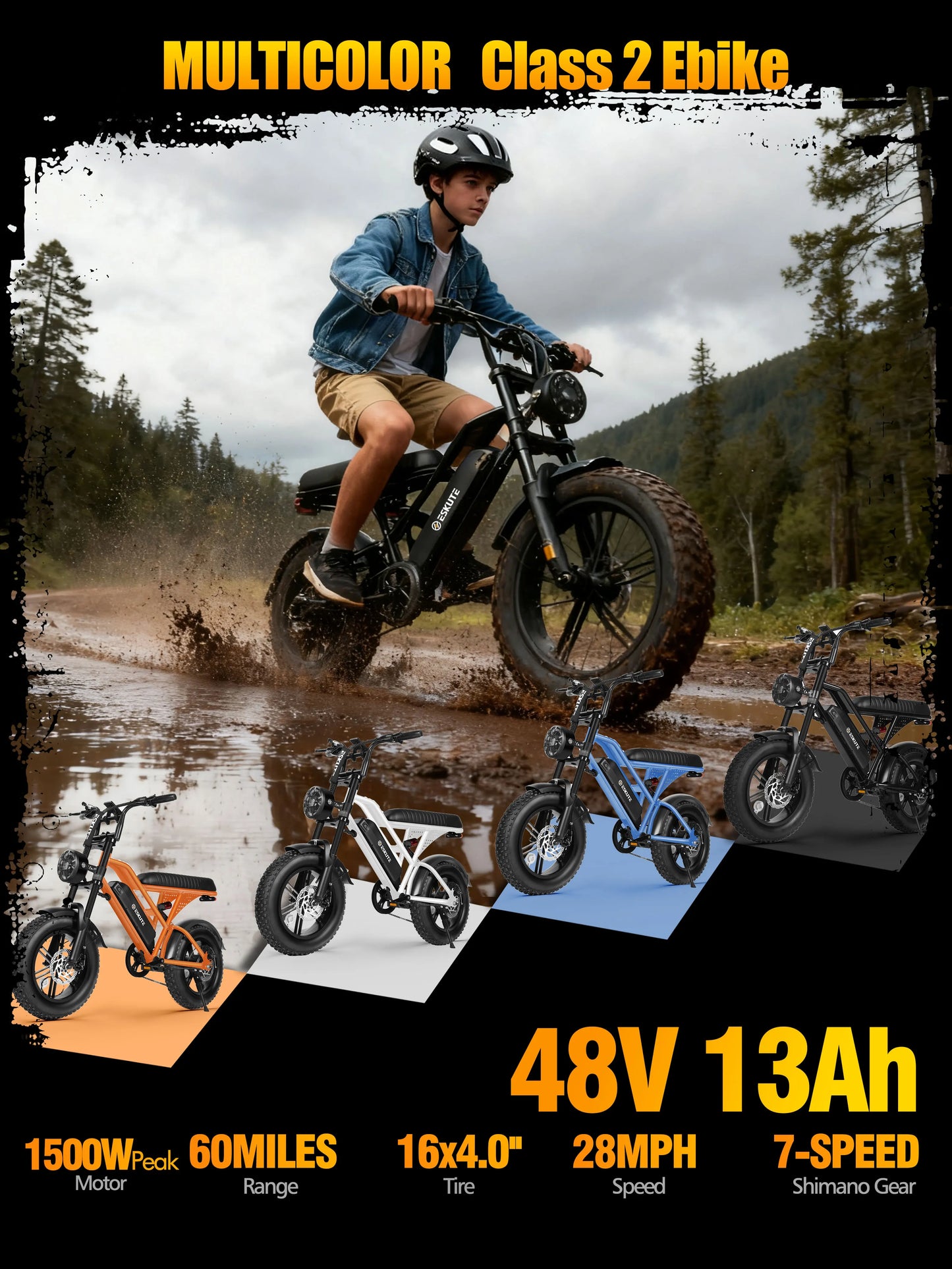 Eskute V100 Electric Dirt Bike With 1500W Peak Power And Dual Suspension
