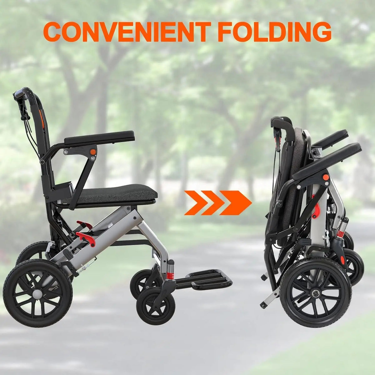 Lightweight Aluminum Transport Wheelchair For Seniors With Brakes