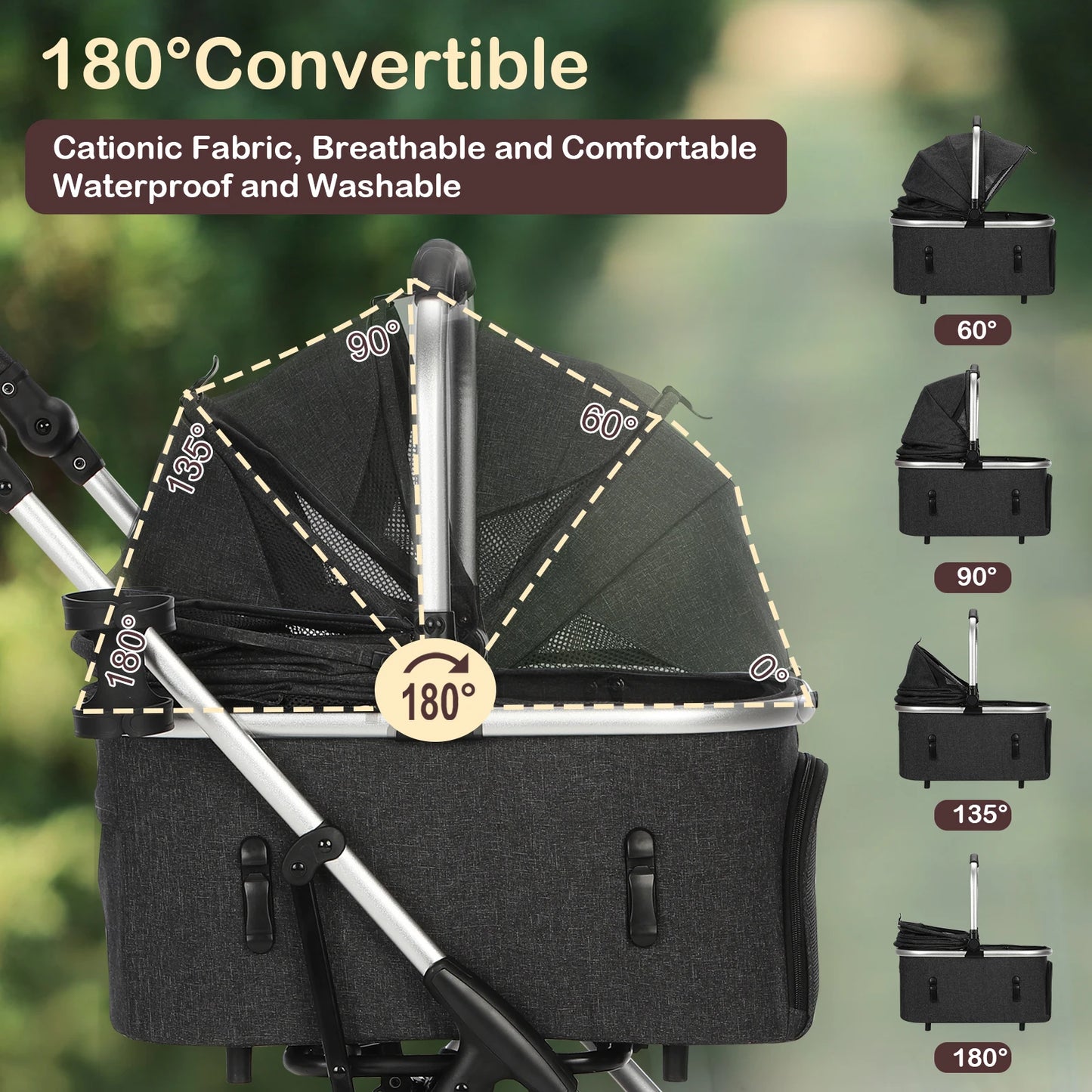 Portable Lightweight Pet Stroller For Medium Dogs With Detachable Carrier