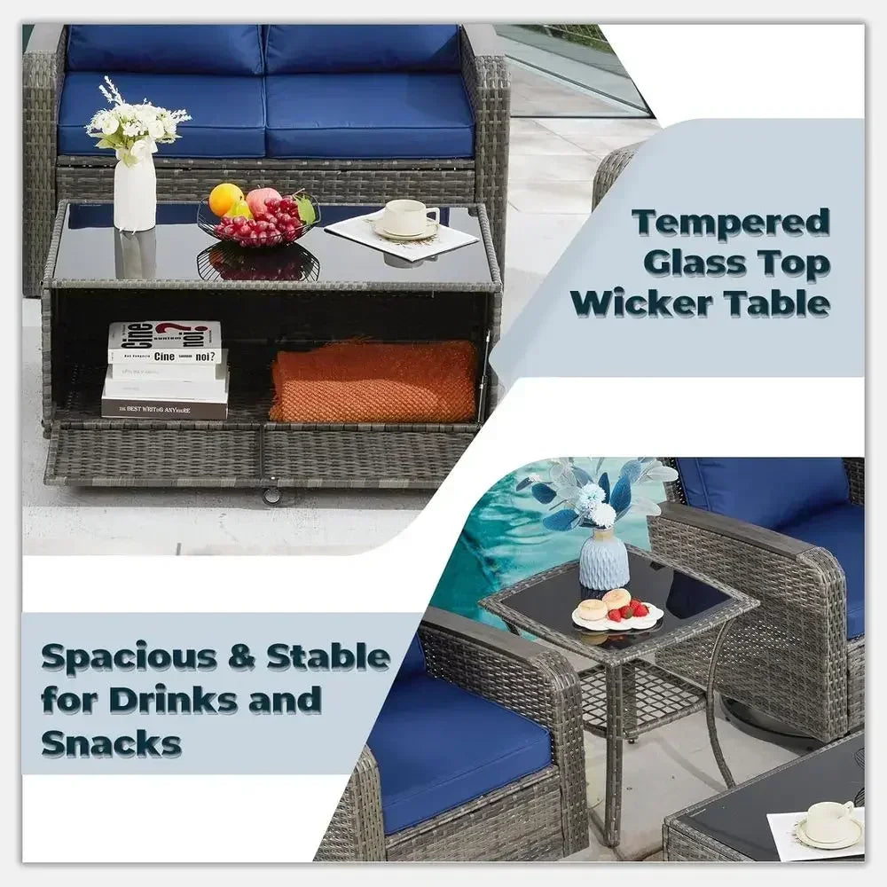 Modern Outdoor Wicker Patio Furniture Set With Swivel Chairs