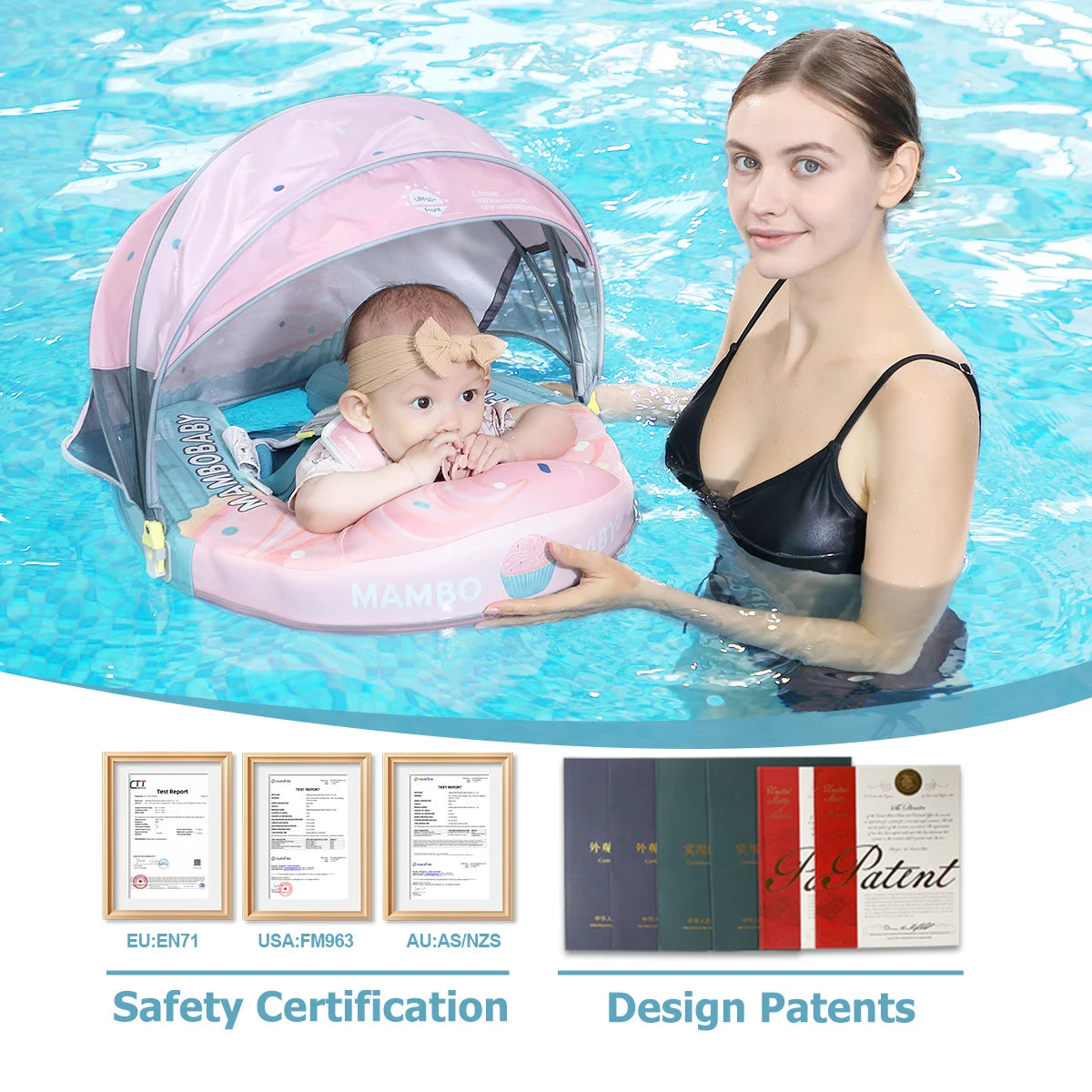 Mambobaby No-Slip Harness Baby Swim Ring For Toddlers
