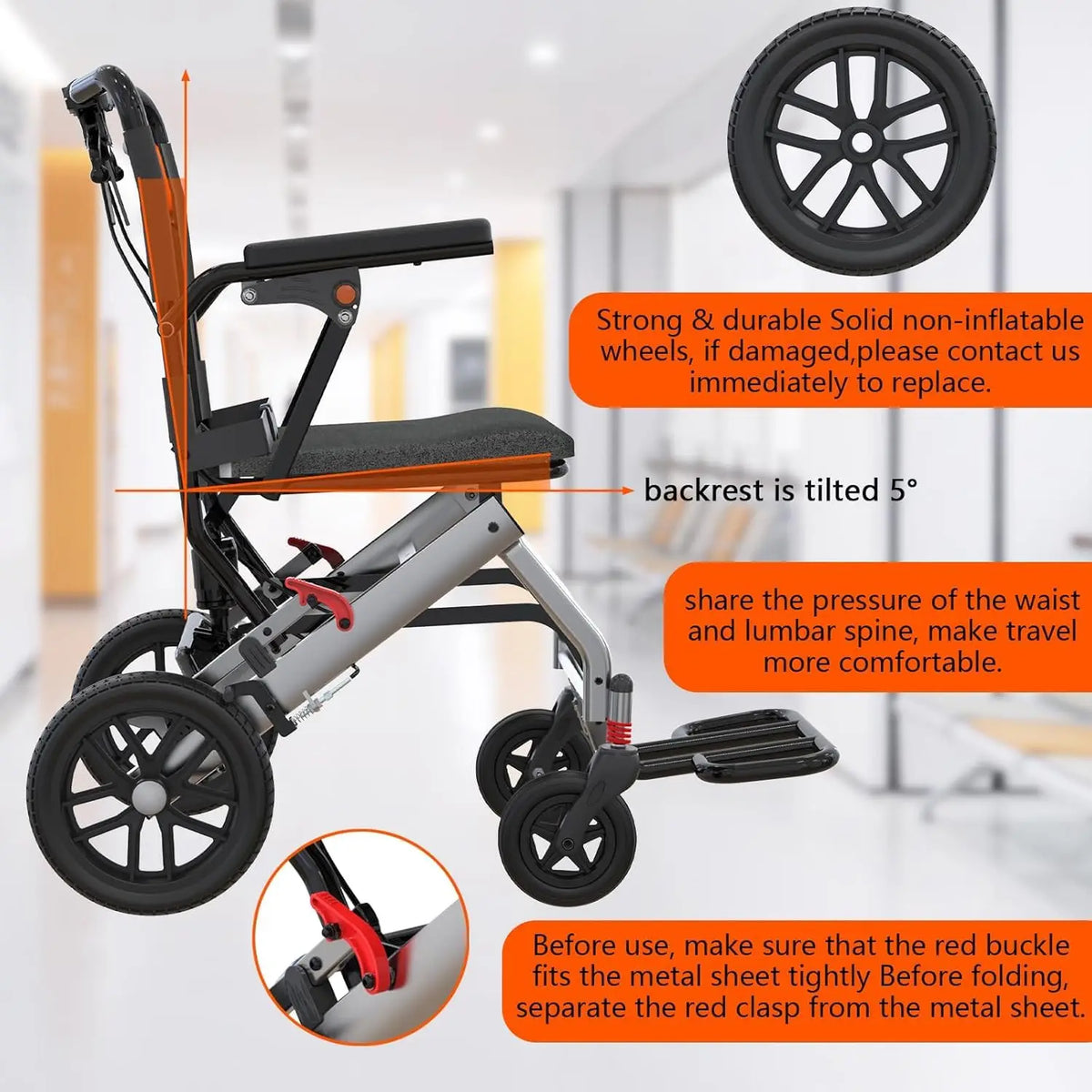 Lightweight Aluminum Transport Wheelchair For Seniors With Brakes