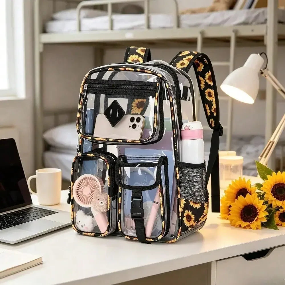Transparent Nylon Backpack With Multi Pockets For Stadiums And Schools