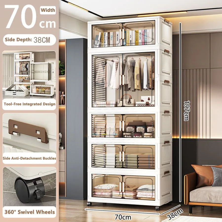 Dustproof Foldable Plastic Storage Wardrobe Cabinet Organizer