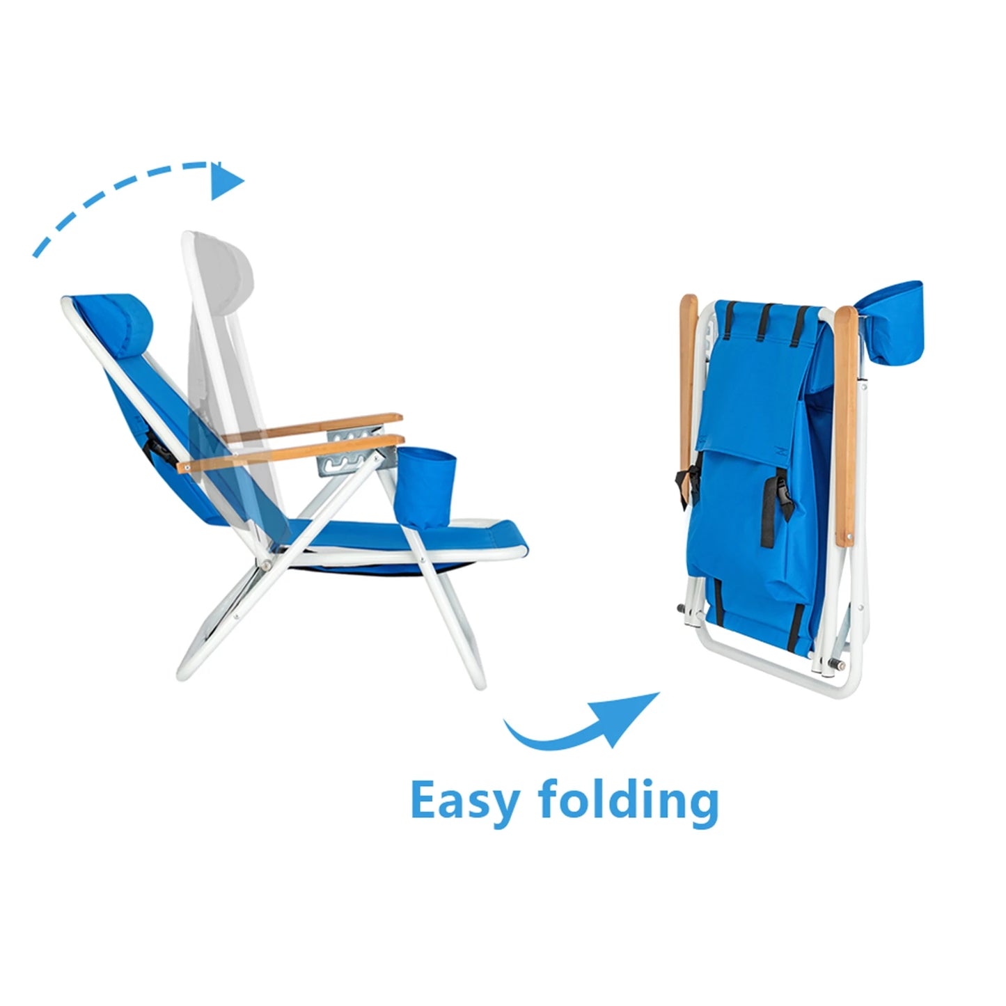 Portable Beach Chair With Adjustable Headrest Cup Holder 600D Fabric