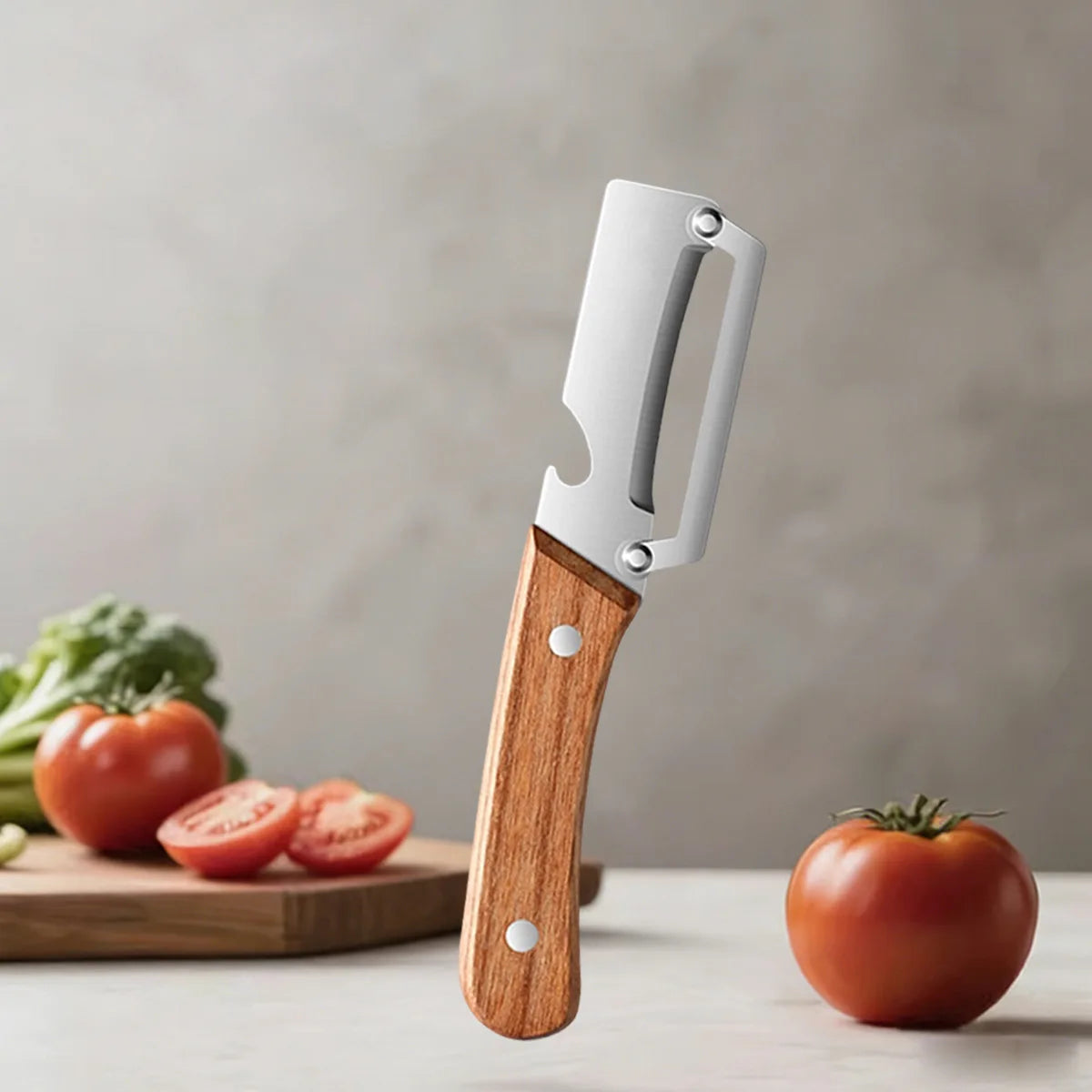 Stainless Steel Vegetable Peeler With Wooden Ergonomic Handle