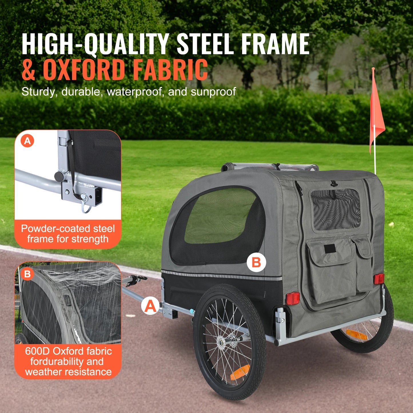 Dog Bike Trailer Cart For Dogs Collapsible Pet Carrier