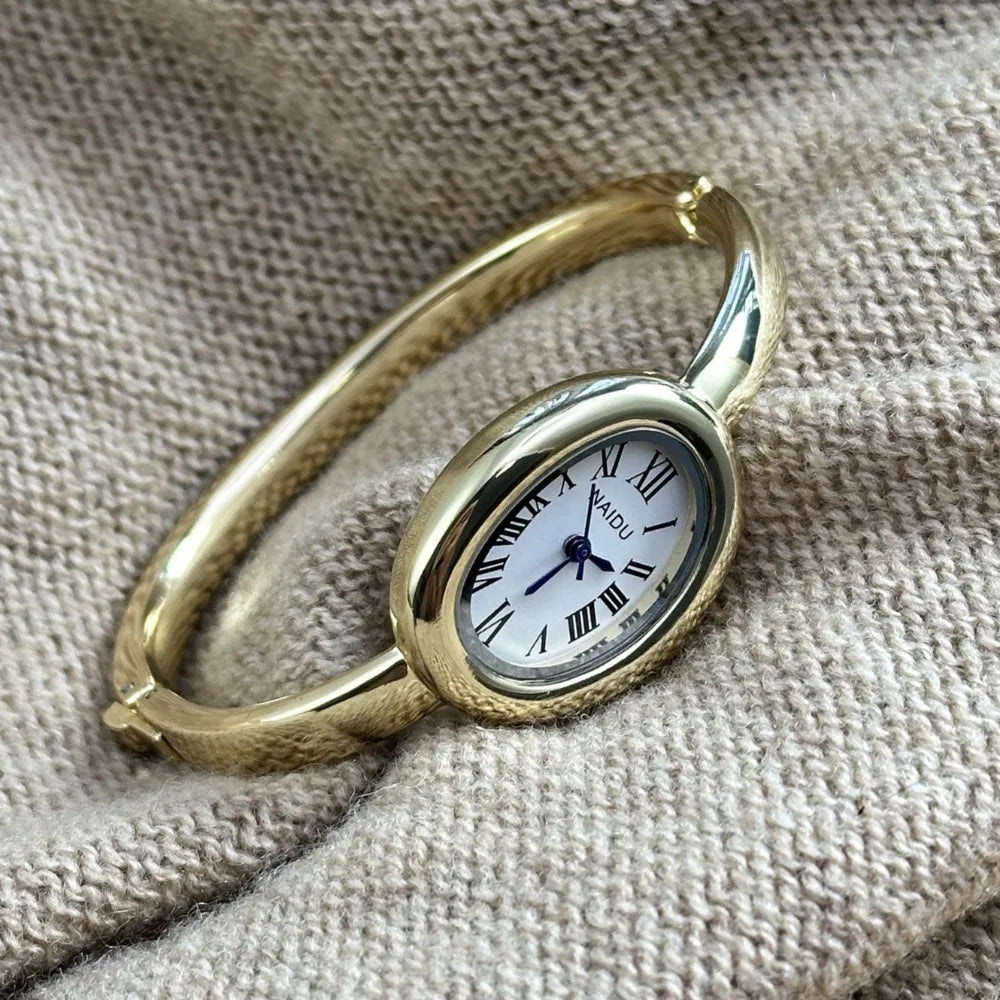 Zkceenier Stainless Steel Bracelet Watch Gold Dial Ladies Wristwatch