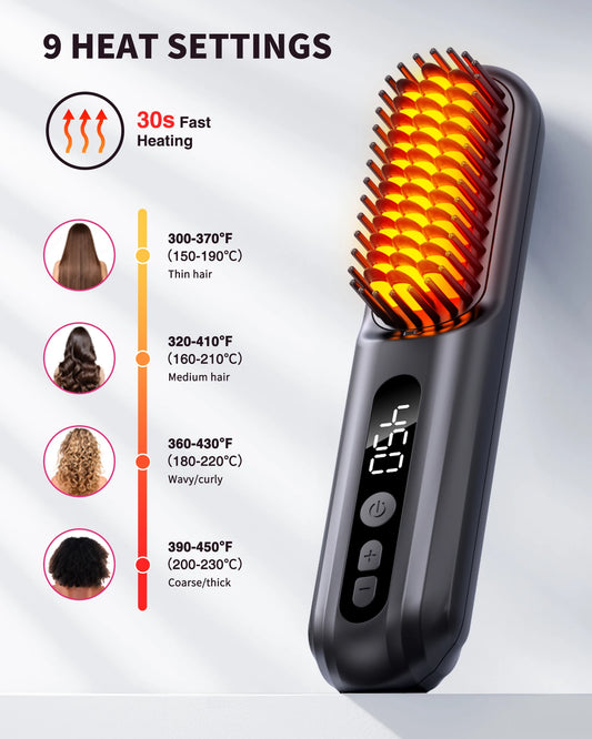 BOPCAL Cordless Hair Straightener Brush 10000mAh LED Display Negative Ions