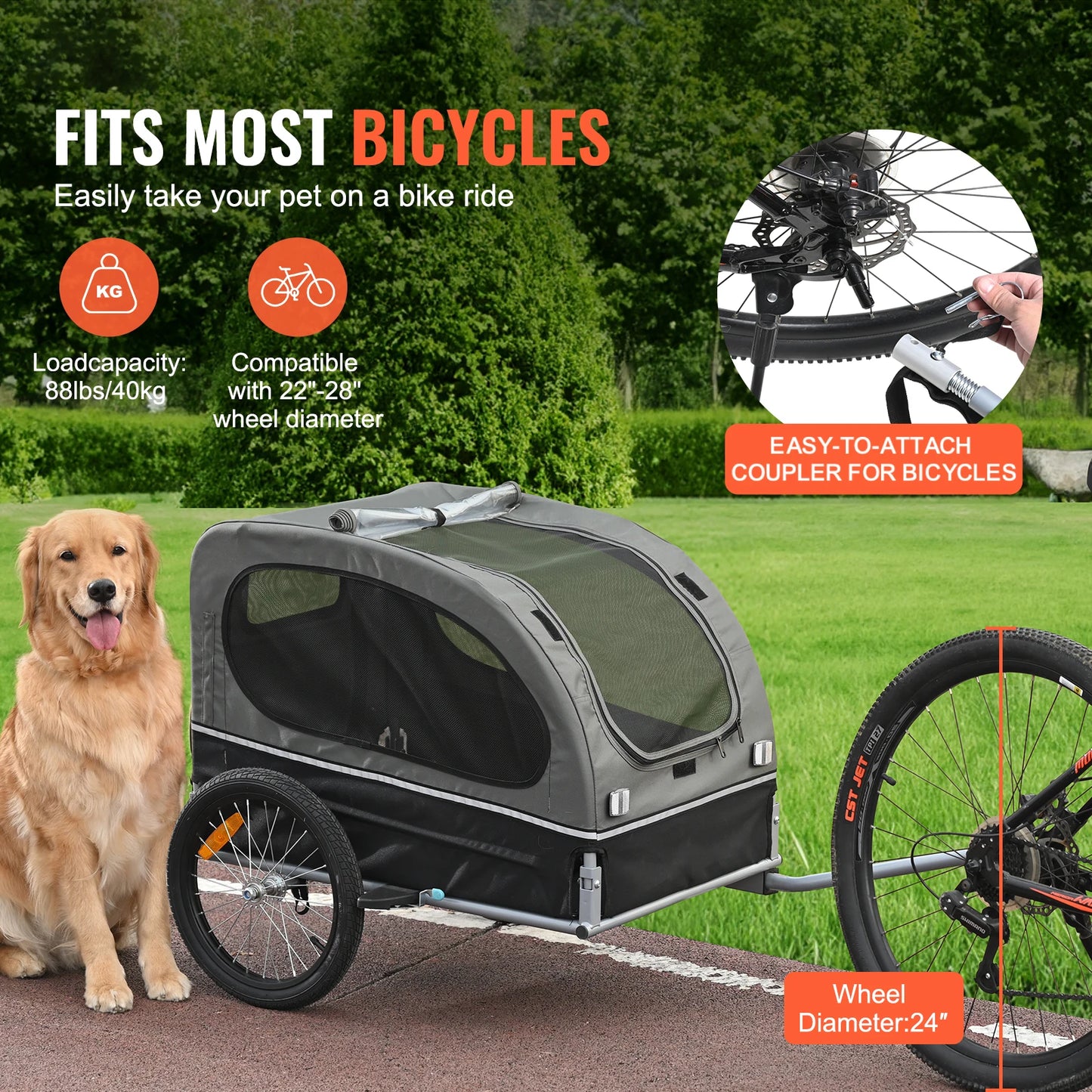 Dog Bike Trailer Cart For Dogs Collapsible Pet Carrier