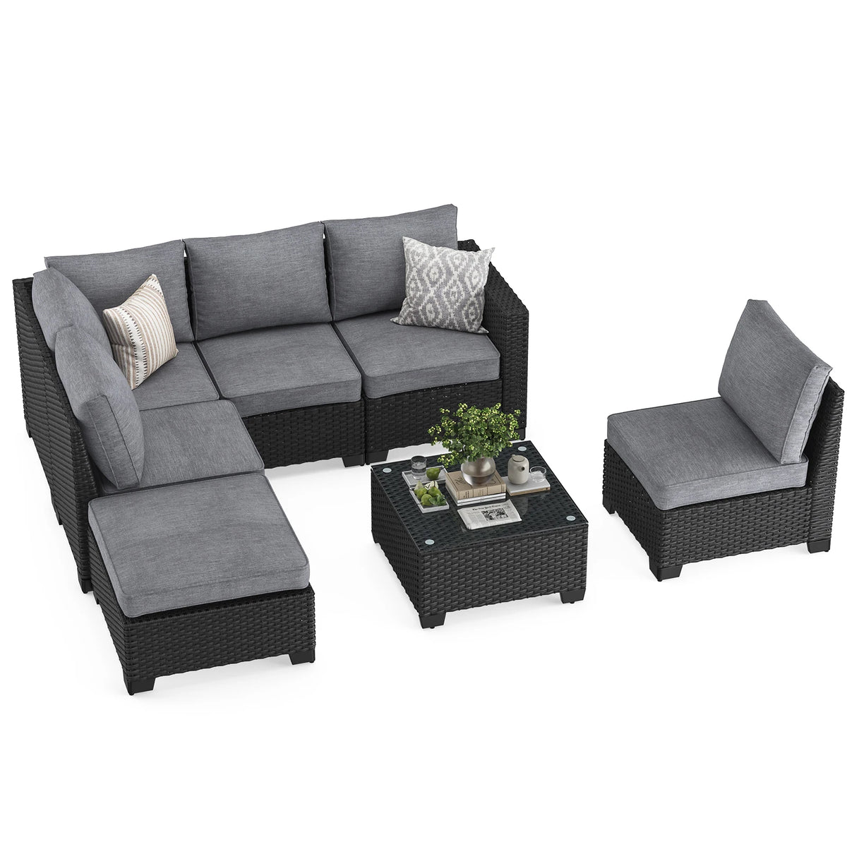 Outdoor Patio Sectional Sofa Set With Ottoman And Cushions
