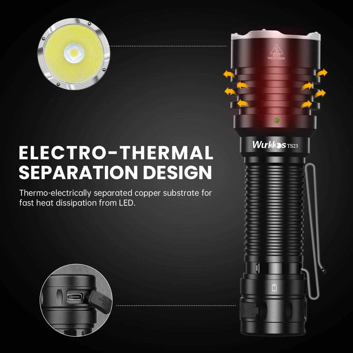 Wurkkos TS23 21700 Rechargeable Tactical Flashlight XHP70.3 HI LED