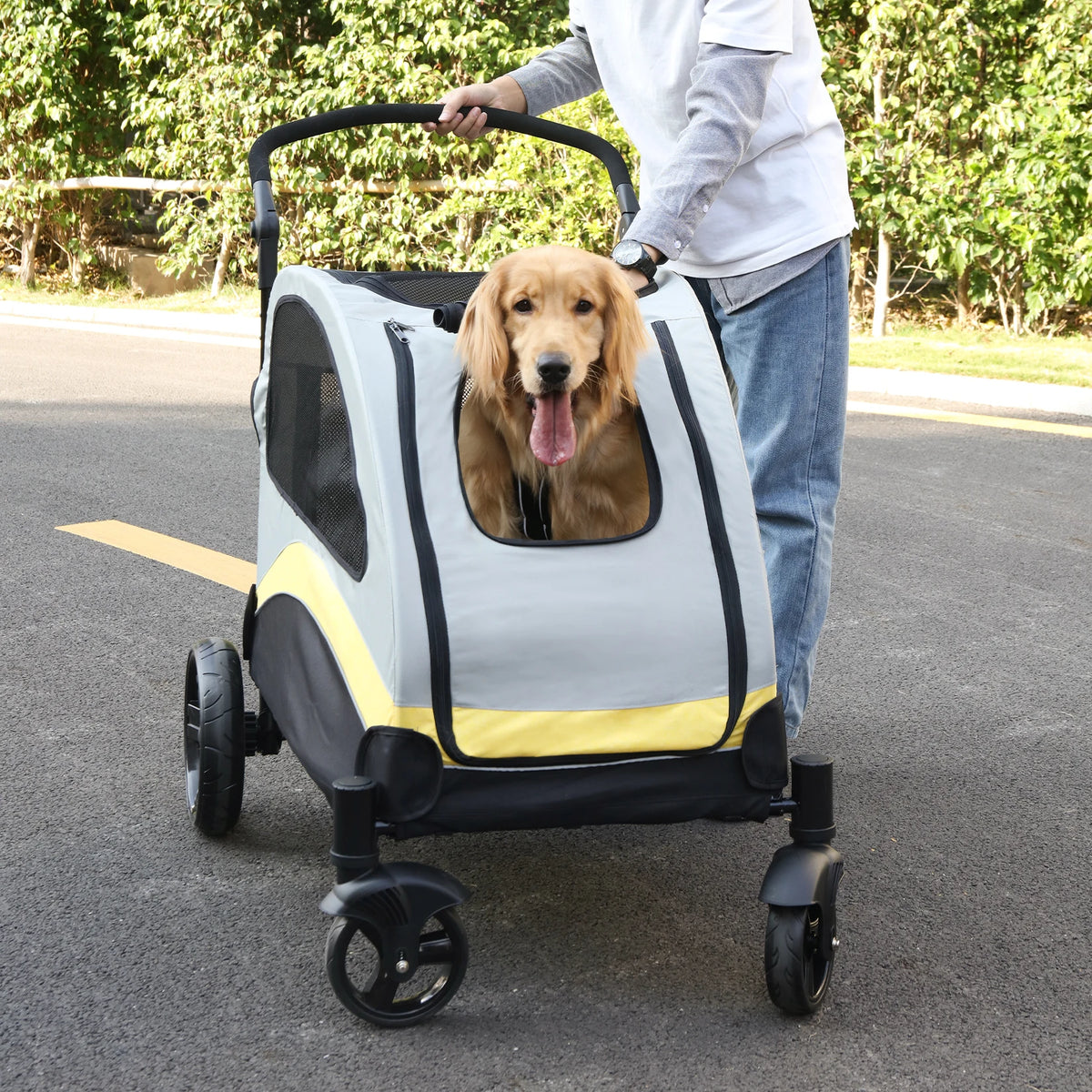 Breathable Foldable Four Wheel Pet Stroller For Dogs And Cats