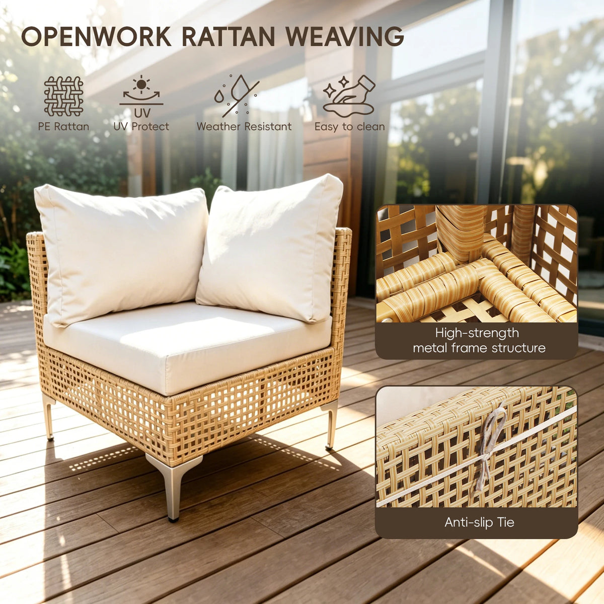 Outdoor Wicker Sectional Sofa Set With Cushions And Glass Table